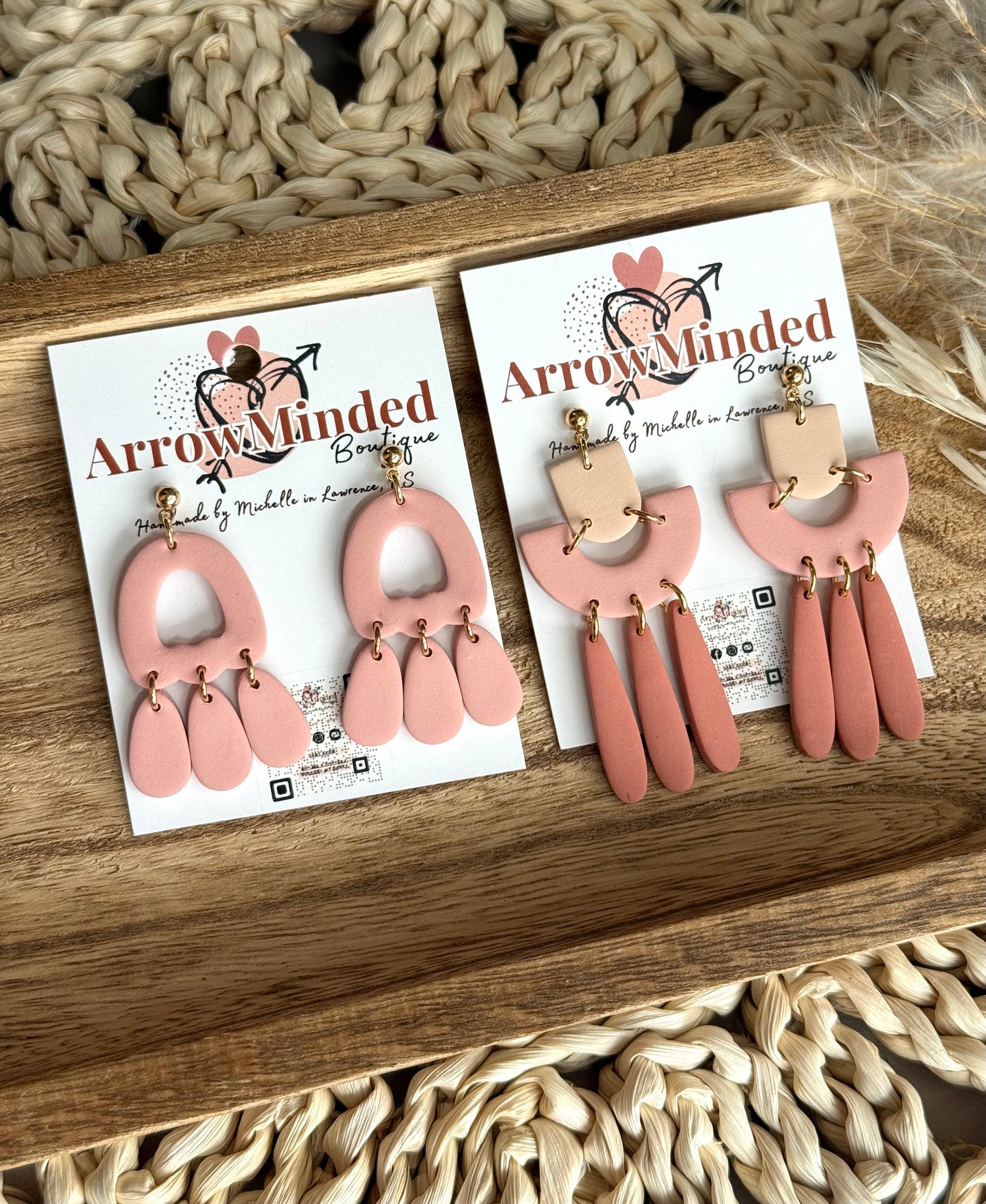 Handmade Clay & Bloom Arched Earrings