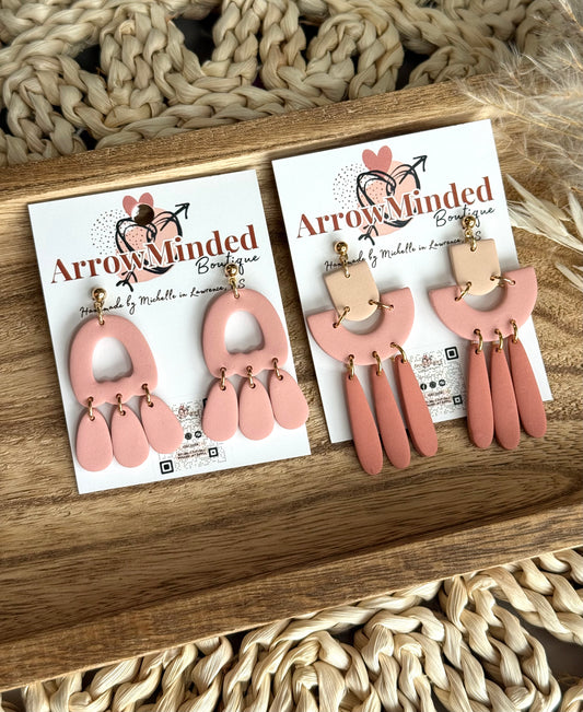 Handmade Clay & Bloom Arched Earrings