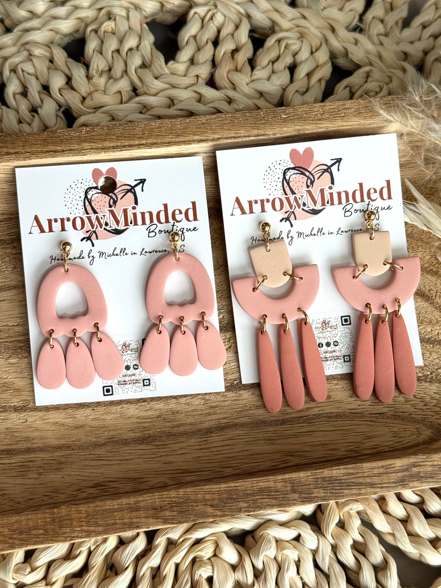 Handmade Clay & Bloom Arched Earrings