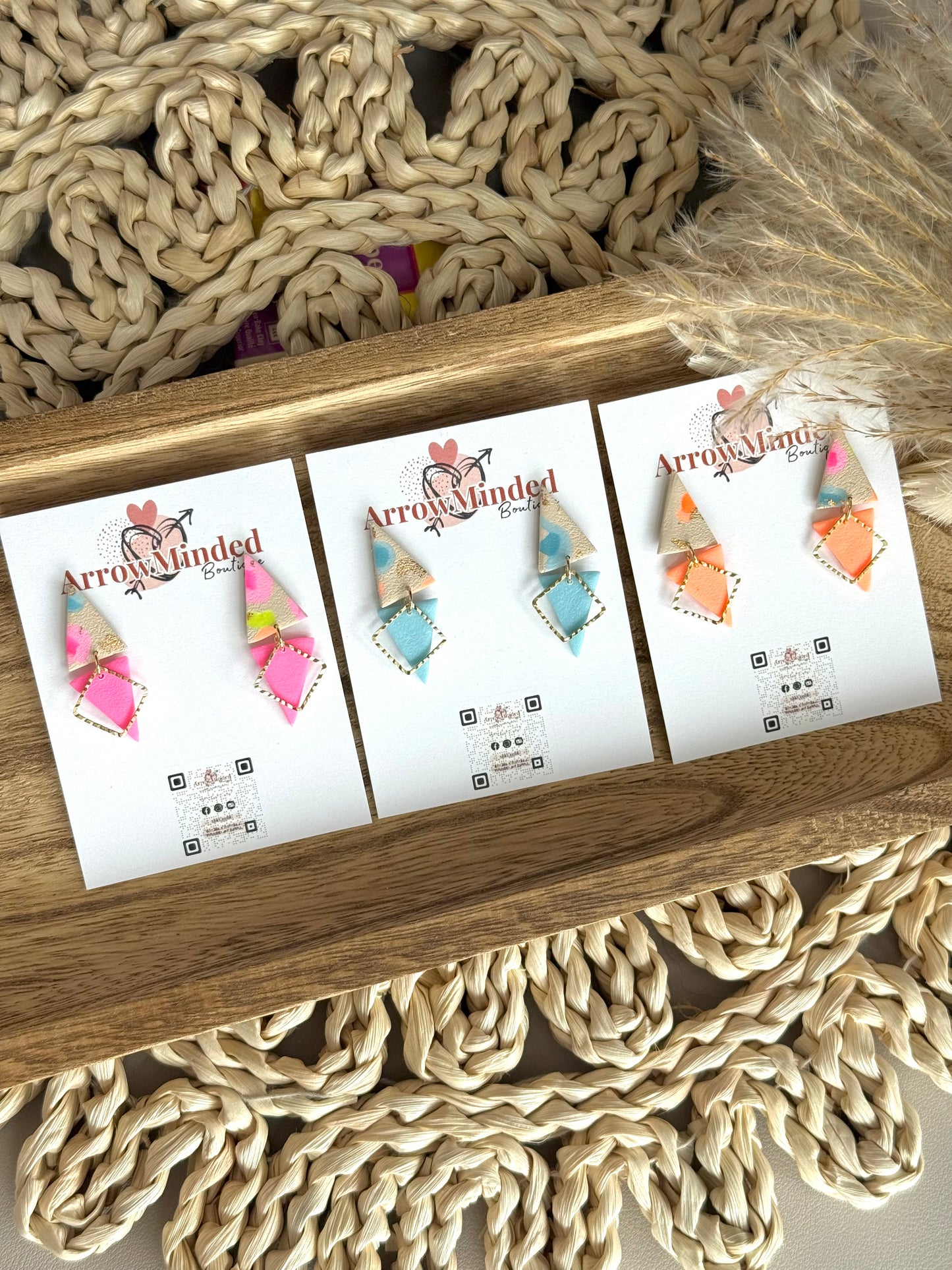 Handmade Neon & Neutral Triangle Earrings