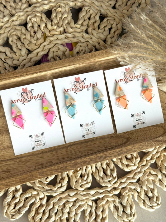 Handmade Neon & Neutral Triangle Earrings