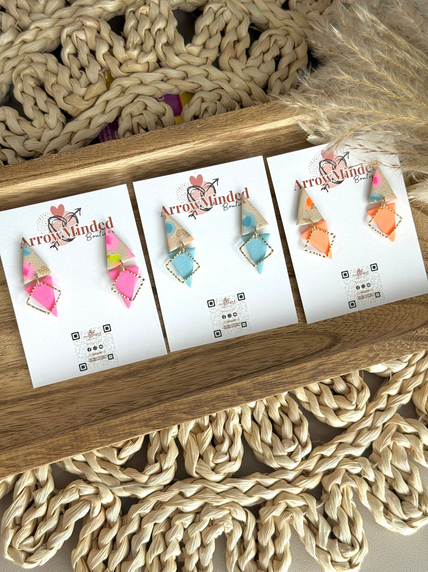 Handmade Neon & Neutral Triangle Earrings