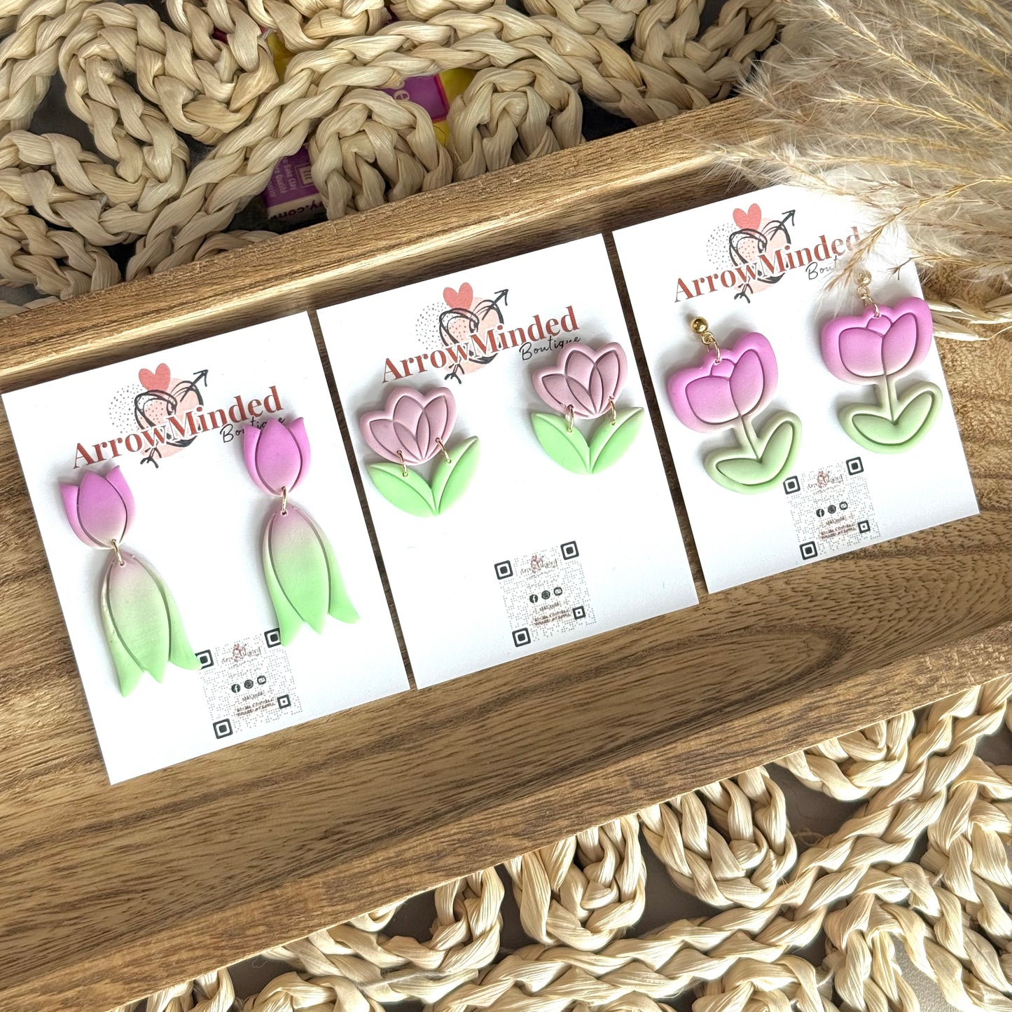 Handmade Neon & Neutral Tulip Bloom Earrings