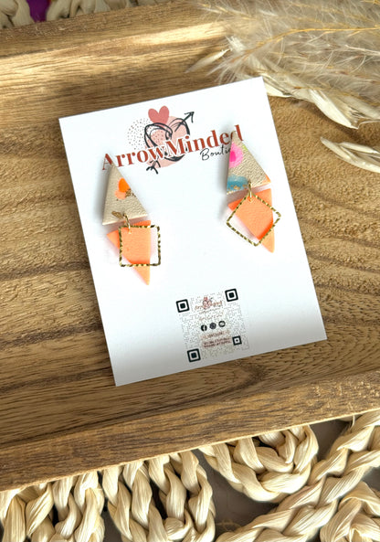 Handmade Neon & Neutral Triangle Earrings