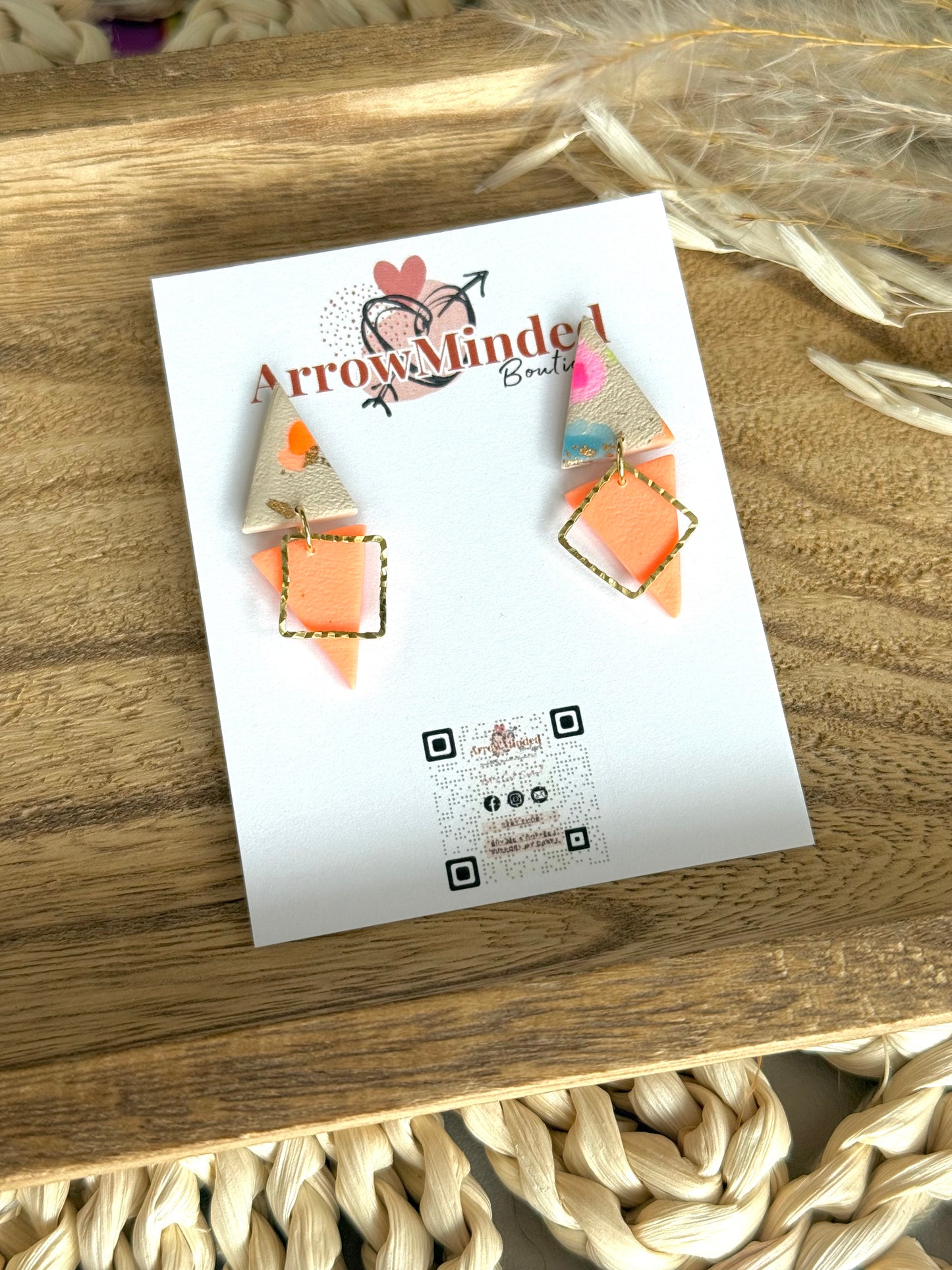 Handmade Neon & Neutral Triangle Earrings