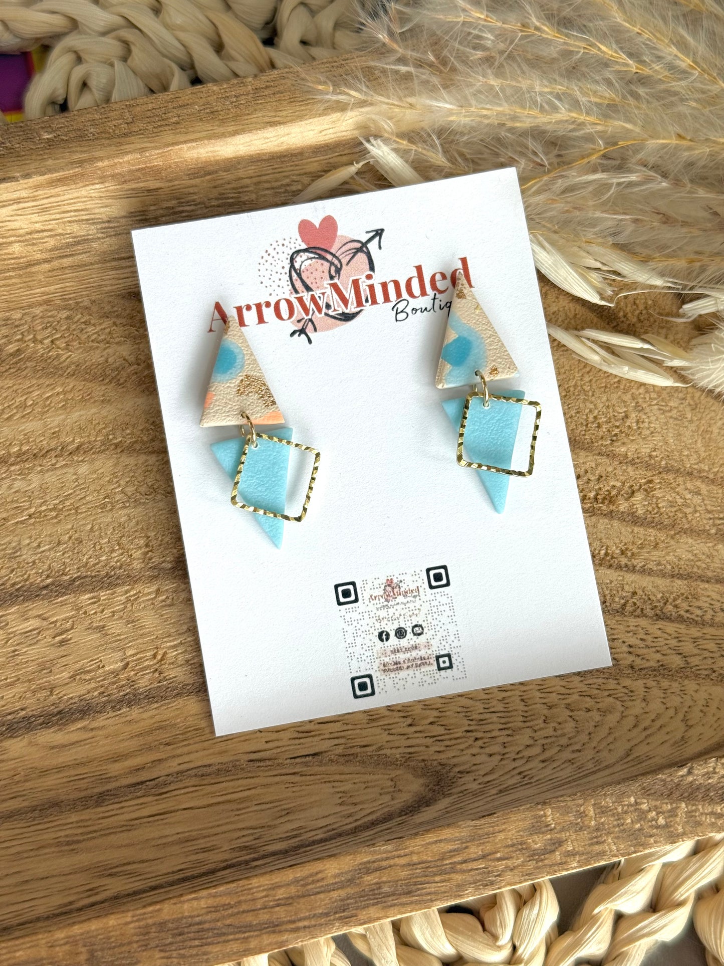 Handmade Neon & Neutral Triangle Earrings