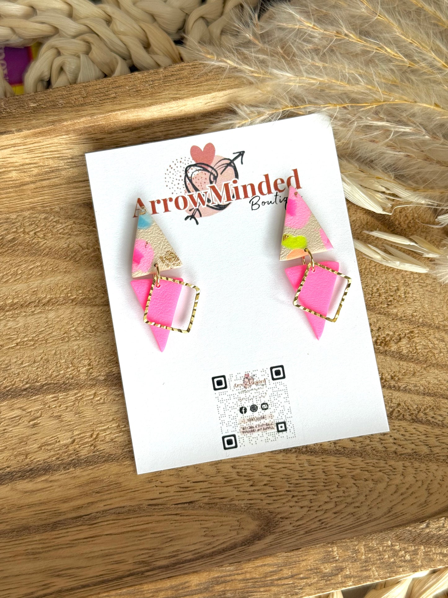 Handmade Neon & Neutral Triangle Earrings