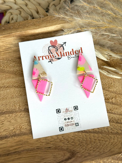 Handmade Neon & Neutral Triangle Earrings