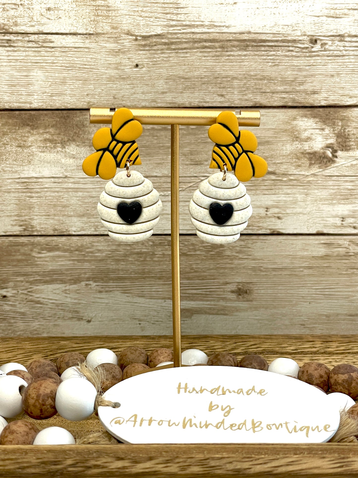 Handmade Honey Bee and Hive Earrings
