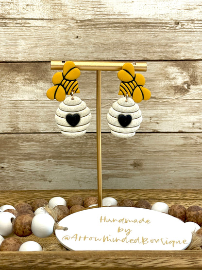 Handmade Honey Bee and Hive Earrings
