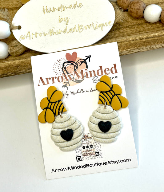 Handmade Honey Bee and Hive Earrings