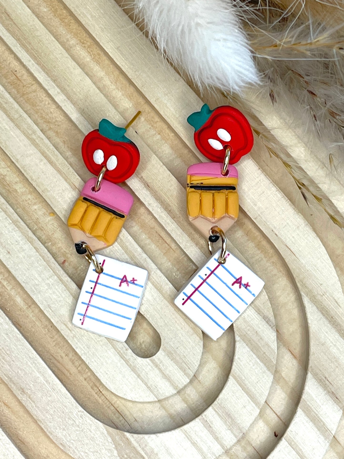 Handmade Apple Pencil Paper Dangle Earrings