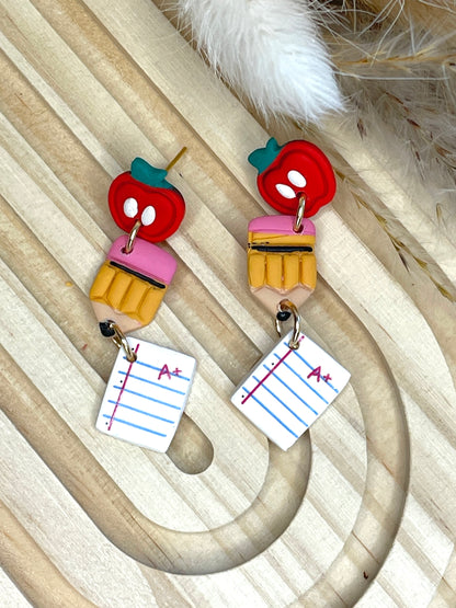 Handmade Apple Pencil Paper Dangle Earrings