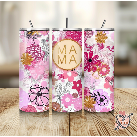 Pink Floral MAMA Skinny Tumbler, 20 oz