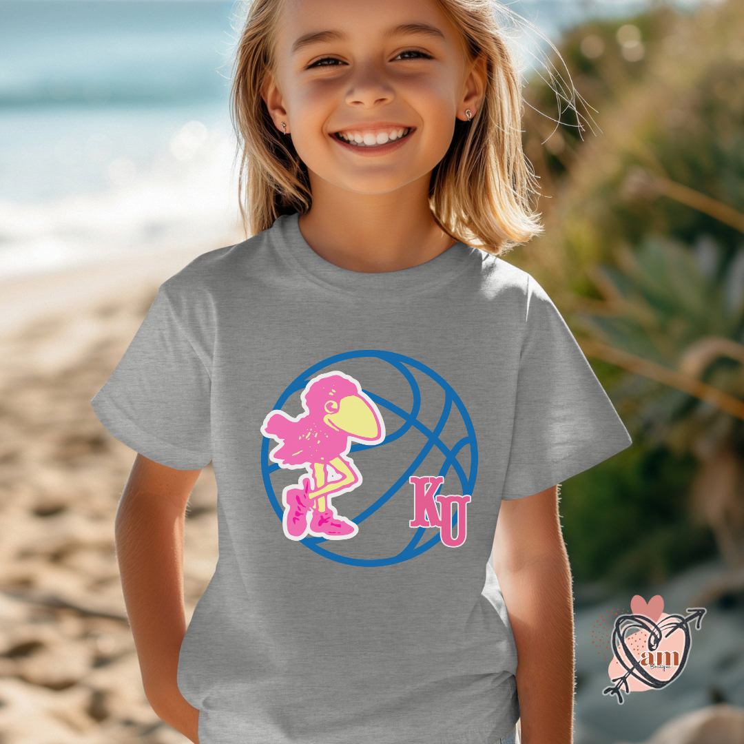 Youth Tee University of Kansas Basketball Pink Bird