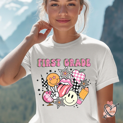 Teacher Retro School Checkered Tee - Customize Grade Level