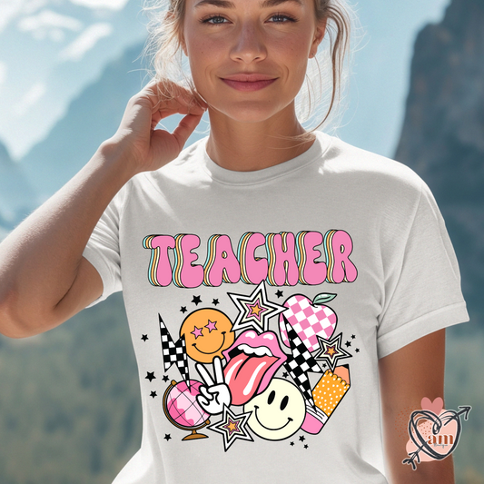 Teacher Retro School Checkered Tee - Customize Grade Level