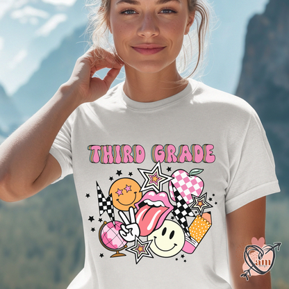 Teacher Retro School Checkered Tee - Customize Grade Level