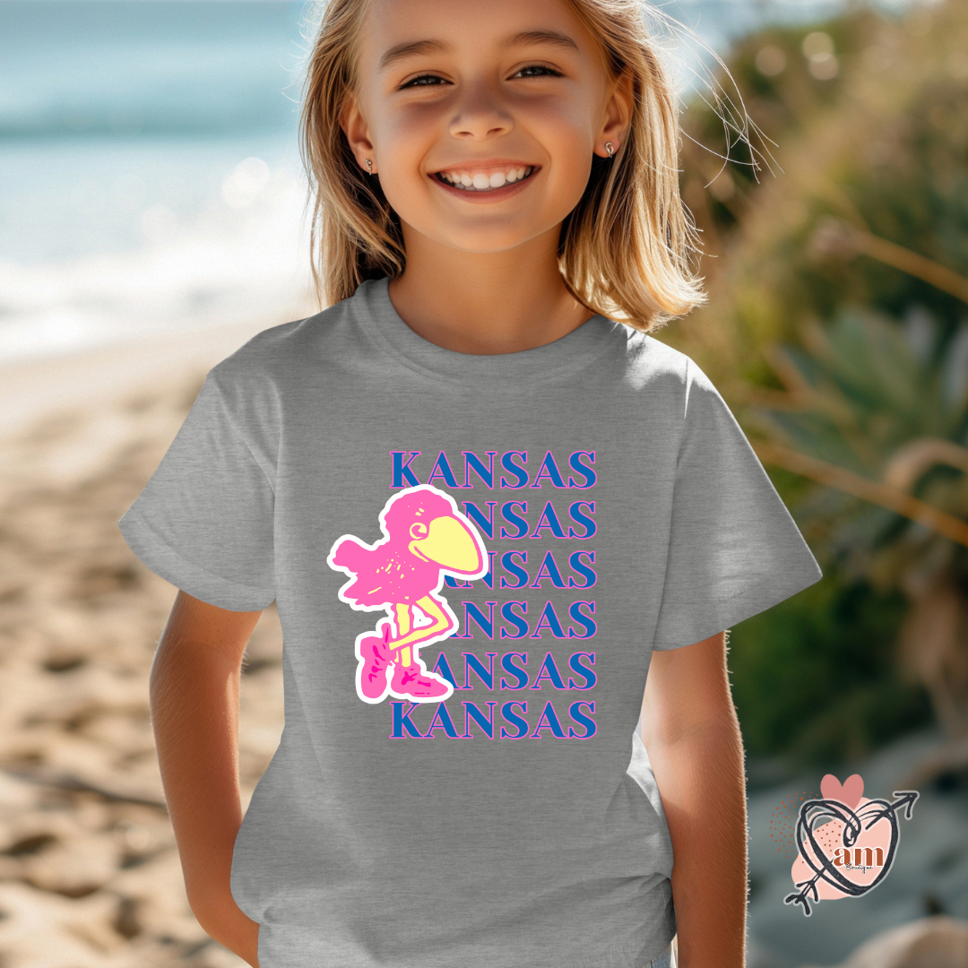 Youth Tee University of Kansas Pink Bird