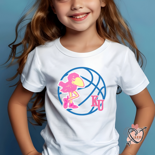 Youth Tee University of Kansas Basketball Pink Bird